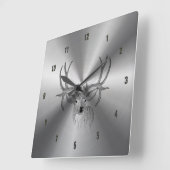 メタリックステンレススチール&ブラックディアーイラストレーション スクエア壁時計 (傾斜)