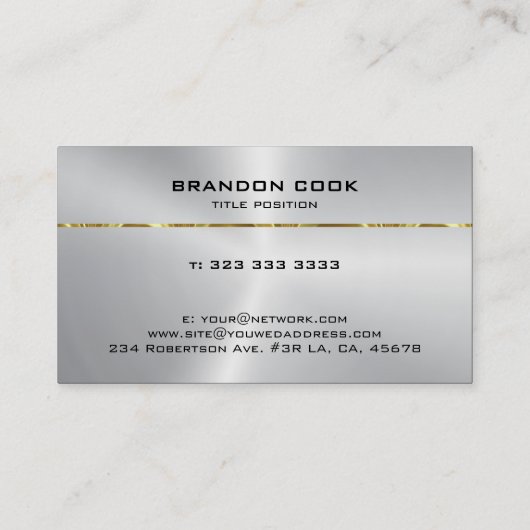 メタリックステンレス鋼金ゴールド銀アクセント 名刺 (裏面)