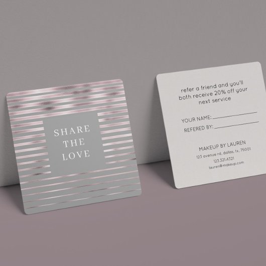 メタリックストライプバラ金ゴールドモダンロイヤリティカード スクエア名刺