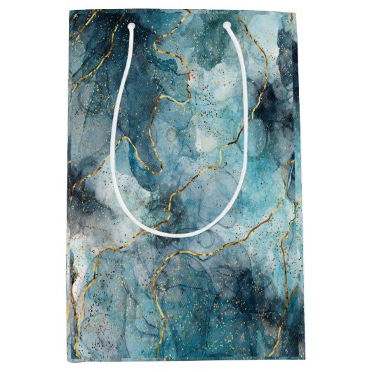 メタリックスワーズ抱き枕ブルー&金ゴールド ミディアムペーパーバッグ (正面)