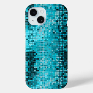 メタリックターコイスシークンズルックディスコ鏡 きらきら光る iPhone 15ケース