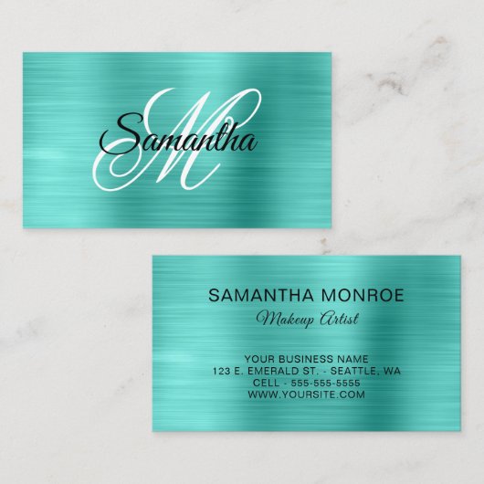 メタリックターコイズファンシーモノグラム 名刺 (正面/裏面)