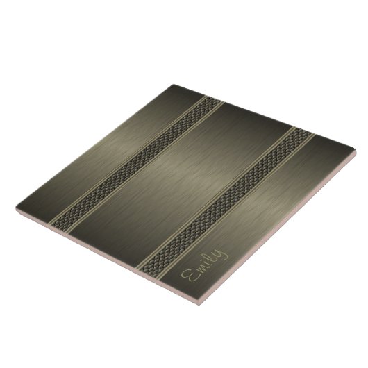 メタリックダークグリーンブラシ仕上げアルミルック タイル (側面)