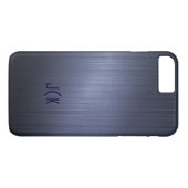 メタリックダークブルーのブラシ仕上げアルミルック Case-Mate iPhoneケース (裏面(横))