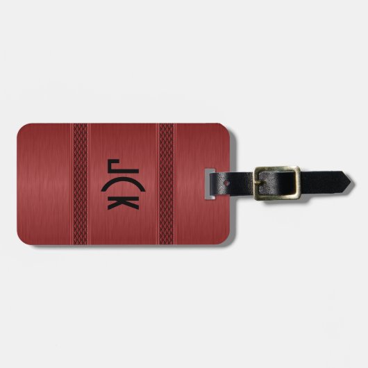 メタリックダークレッドのブラシ仕上げアルミルック ラゲッジタグ (正面横)