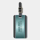 メタリックティール(緑がかった色)グリーンブラシ仕上げアルミルック ラゲッジタグ (正面縦)