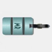 メタリックティール(緑がかった色)グリーンブラシ仕上げアルミルック ラゲッジタグ (裏面横)