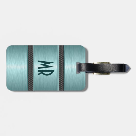 メタリックティール（緑がかった色）グリーンブラシ仕上げアルミルック ラゲッジタグ (裏面横)