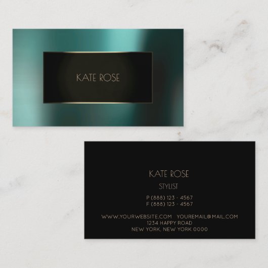 メタリックティール（緑がかった色）水中競技ブラックチャミングフレームVip 名刺 (正面/裏面)