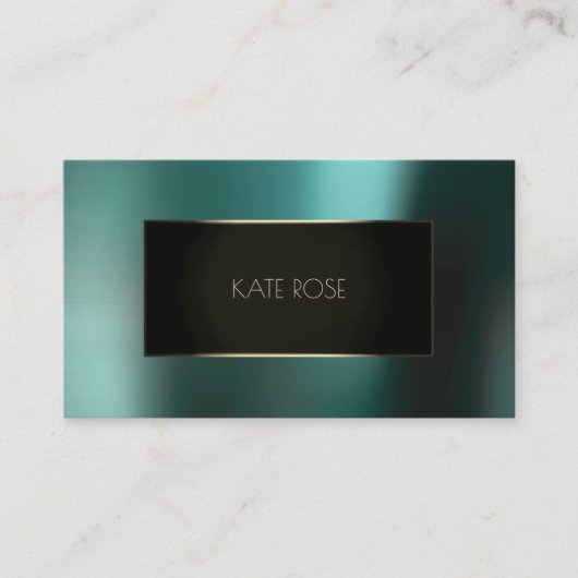 メタリックティール(緑がかった色)水中競技ブラックチャミングフレームVip 名刺 (正面)