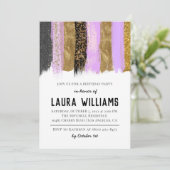 メタリックテープ金ゴールド&ラベンダー誕生日招待状 招待状 (スタンド正面)