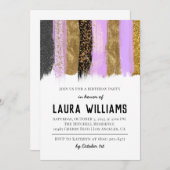 メタリックテープ金ゴールド&ラベンダー誕生日招待状 招待状 (正面/裏面)