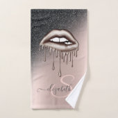 メタリックドリップリップグリッターグラデーションバラ金ゴールド バスタオルセット (ハンドタオル)