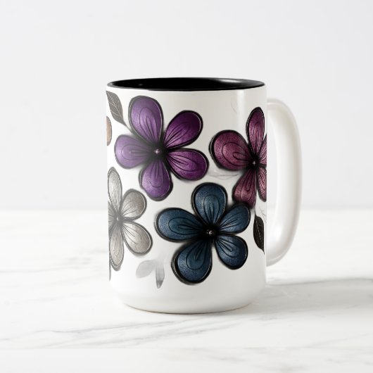 メタリックドードルフローラアートルクースエンボスフラワー ツートーンマグカップ (正面右)
