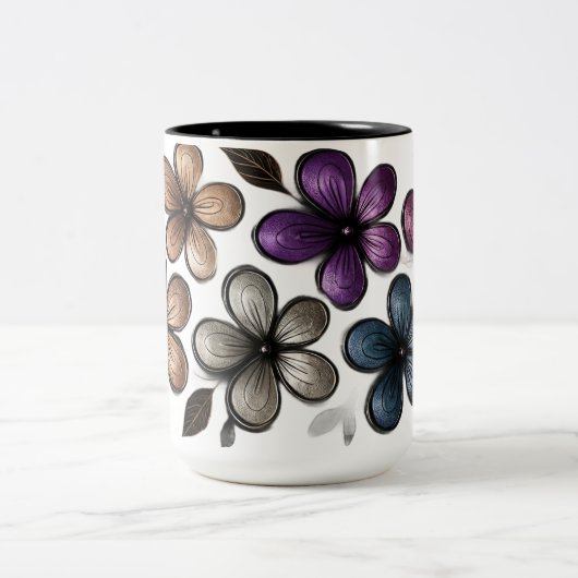 メタリックドードルフローラアートルクースエンボスフラワー ツートーンマグカップ (中央)