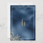 メタリックネイビーブルグラディエント金ゴールド結婚フローラ 招待状 (裏面)