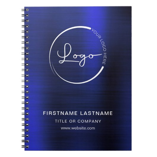メタリックネイビーブルービジネスプロフェッショナルのロゴ名 ノートブック (正面)