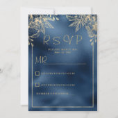メタリックネイビーブルー勾配金ゴールドフローラRSVP 招待状 (正面)
