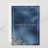 メタリックネイビーブルー勾配金ゴールドフローラRSVP 招待状 (裏面)