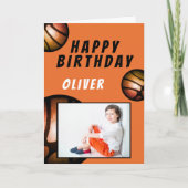 メタリックバスケットボールハッピーバースデー写真 カード (正面)