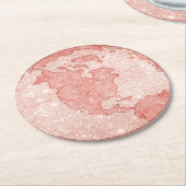 メタリックバラ金ゴールドグリッター+ピンク大理石グローブ ラウンドペーパーコースター (アングル)