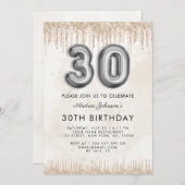 メタリックバルーンNumber 30thバースデーマーブルクリーム 招待状 (正面/裏面)