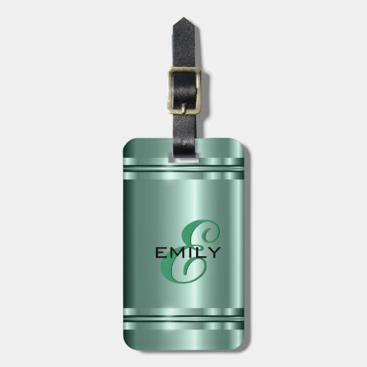 メタリックパステルグリーンデザインステンレススチールルルック ラゲッジタグ (正面縦)