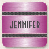 メタリックパステルピンクデザインブラシ仕上げアルミルック コースター (正面)