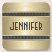 メタリックパステル金ゴールドデザインブラッシュアルミニウムルック コースター (正面)