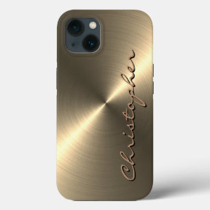 メタリックパーソナライズされたチタン金ゴールド放射状テクスチャ iPhone 13ケース