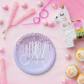 メタリックパーソナライズされたパープルドリップラベンダー注ぎ ペーパープレート (パーティー)