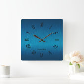 メタリックパーソナライズされたブルーのローマ数字 スクエア壁時計 (ホーム)