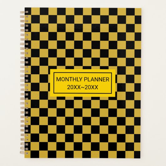 メタリックパーソナライズされた金ゴールドブラックスクエアパターン プランナー手帳 (正面)