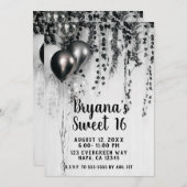メタリックパーティー素朴バルーンIvy White Sweet 16 招待状 (正面/裏面)