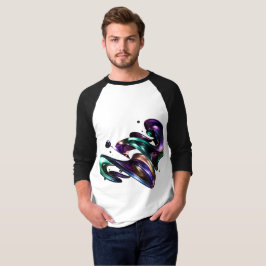 メタリックパープルとグリーンの液状スワール Tシャツ