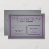 メタリックパープルとグレーのウェディング・RSVP 出欠カード (正面/裏面)