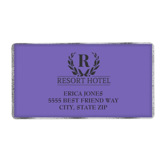 メタリックパープルとシルバーのロゴと背景の追加 ラベル (正面)