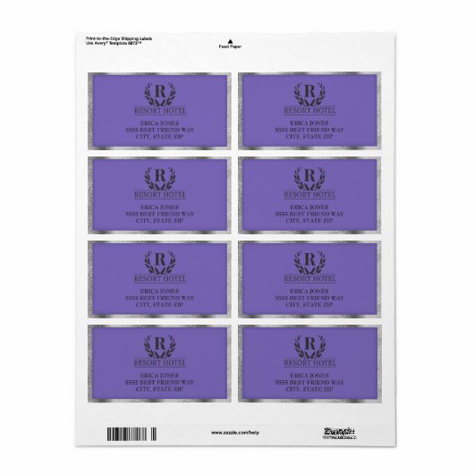 メタリックパープルとシルバーのロゴと背景の追加 ラベル (フルシート)