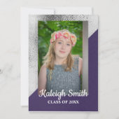 メタリックパープルとシルバーフォト卒業パーティー 招待状 (正面)