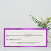 メタリックパープルのギフト券 (スタンド正面)