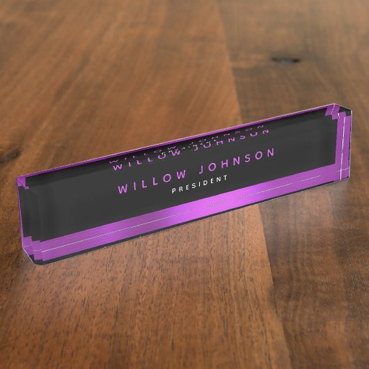 メタリックパープルクラスのエグゼクティブビジネスギフト デスクネームプレート (側面)