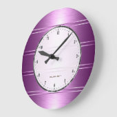メタリックパープルストライプパターン ラージ壁時計 (傾斜)