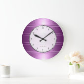 メタリックパープルストライプパターン ラージ壁時計 (ホーム)