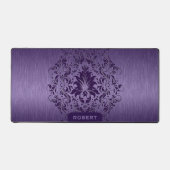 メタリックパープルテクスチャ深いパープルレース デスクマット (正面)