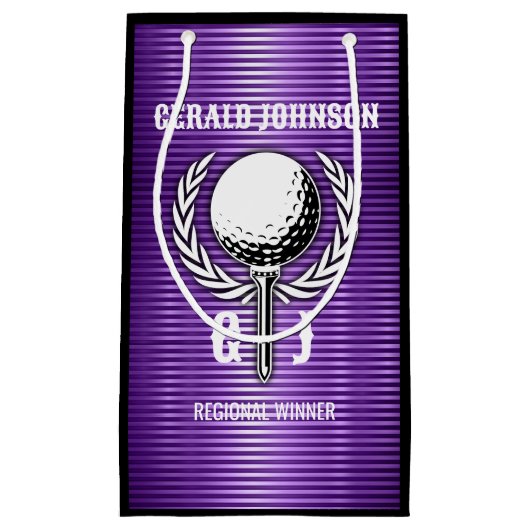 メタリックパープルラインズゴルフモノグラムデザイン スモールペーパーバッグ (正面)