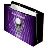 メタリックパープルラインズゴルフモノグラムデザイン ラージペーパーバッグ (正面アングル)