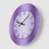 メタリックパープルローマ数字 ラージ壁時計 (傾斜)