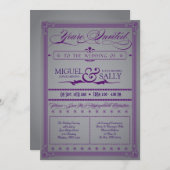 メタリックパープル＆グレー ウェディング 招待状 (正面/裏面)