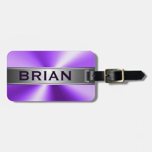 メタリックパープル&シルバーブラシ仕上げアルミルック ラゲッジタグ (正面横)