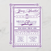 メタリックパープル&金ゴールド結婚DIY 招待状 (正面/裏面)